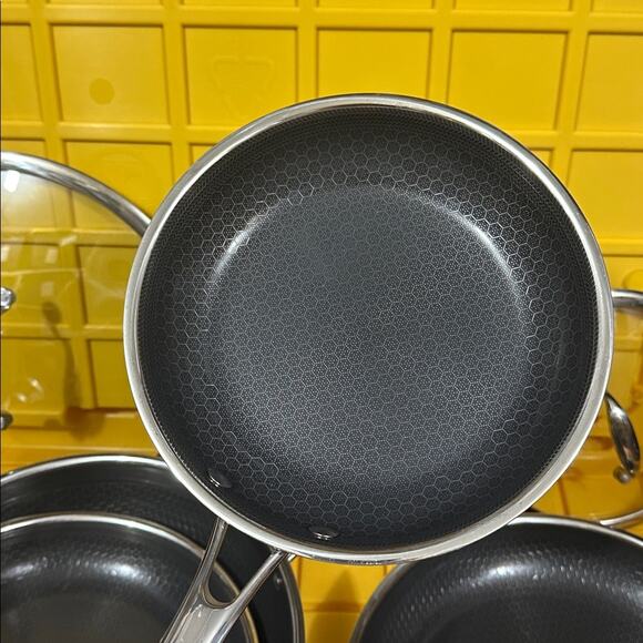 HEXCLAD 7 Piece Nonstick Stainless Steel Frying Pan Set 8 10 12" Lids Wok M $600 - Picture 9 of 10